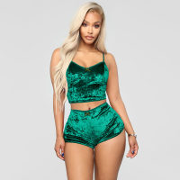 Hot selling European and American erotic lingerie, sexy V-neck slim fit lingerie, multi-color two-piece set  Green