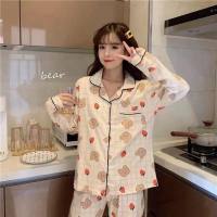 Cardigan pajamas women autumn and winter net celebrity cute long-sleeved two-piece suit casual Korean version spring and autumn princess style home clothes  Multicolor