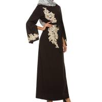 Yi Duoduo's new elegant embroidered long skirt with lace beaded trumpet sleeves and lace-up long skirt  Black