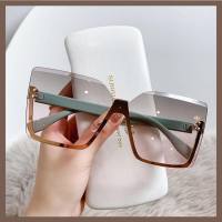 New style women's temperament half-frame sunglasses fashionable large frame square sun protection sunglasses personality street style glasses trend  Green