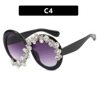 Oversized round frame sunglasses with diamonds S asymmetric black European and American exaggerated personality women's sun protection sunglasses  Purple