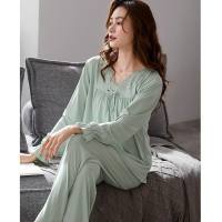 Aifen Teng modal pajamas new autumn long-sleeved women's net celebrity style spring and autumn suits summer women's autumn  Green