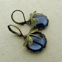 Longheng-pendientes con diseño de libélula Vintage para mujer, joyería europea y americana, piedra de luz de luna, pendientes antiguos  Azul