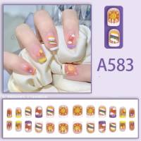 Winter fresh and simple pure lust style bride dance wear nails rainbow love rose fake nails  Multicolor
