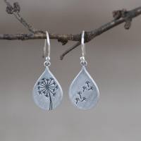 New fashion personality retro simple literary temperament water drop dandelion earrings earrings earrings female  Silver