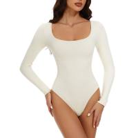 Long-sleeve square neck seamless body-shaping one-piece  Beige