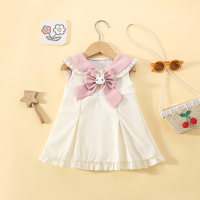 Novedad de verano, vestido de princesa con lazo de conejo de estilo coreano con cuello marinero para niñas  Rosado