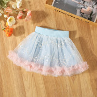 New summer wide belt fluffy flower mini skirt  Blue