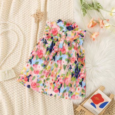 Summer new style girls Korean style pastoral style floral single-breasted flying sleeve dress