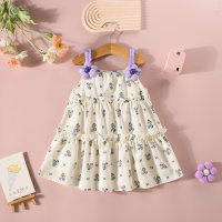 New summer two small flowers Korean style small floral suspender thousand layer skirt  Apricot