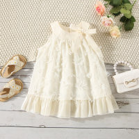 Summer new style girls collar collar flower stitching double layer dress  Apricot