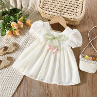 Summer new lace 3D tulip short sleeve princess dress  White