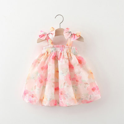 New summer style full body embroidered flowers and two bow chiffon suspender skirt