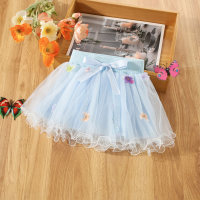 Summer new skirt bow wide waist cartoon flower tutu skirt  Blue