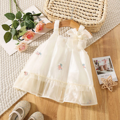 Summer new Korean style jacquard bow suspender princess dress