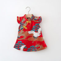 Girls summer new short-sleeved children's Chinese style Hanfu thin baby improved dress  Red