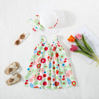 Summer new style beach suspender skirt with flowers all over the body  Green