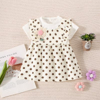 Girls summer new three-dimensional flower small polka dot short-sleeved dress  Taupe