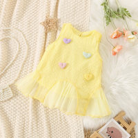 Verão novo estilo coreano vestido tridimensional de costura sem mangas para meninas  Amarelo