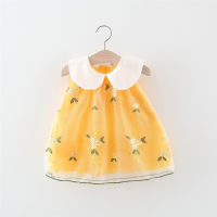 Girls Summer Dress Sleeveless Mesh Embroidered Fashion Princess Dress  Yellow
