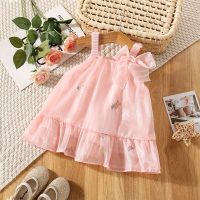 Summer new Korean style jacquard bow suspender princess dress  Pink