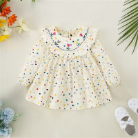Girls spring and autumn long-sleeved colorful polka dot tulip embroidered cotton skirt  Beige
