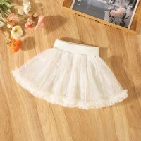 New summer wide belt fluffy flower mini skirt  Apricot