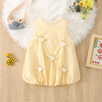 فستان صيفي جديد ثلاثي الأبعاد بدون أكمام متجعد  أصفر
