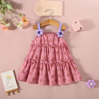 New summer two small flowers Korean style small floral suspender thousand layer skirt  Red
