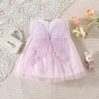 Summer new style girls Korean style back wings button mesh sleeveless dress  Pink