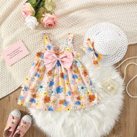 New summer style back bow chrysanthemum suspender skirt with hat  Pink