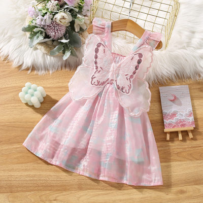 Summer new style back bow flying sleeve gradient princess dress