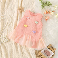 Summer new Korean style girls' three-dimensional heart sleeveless stitching dress  Pink