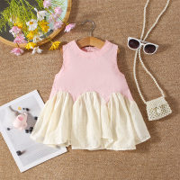 Summer new wave hem solid color sleeveless stitching dress  Pink