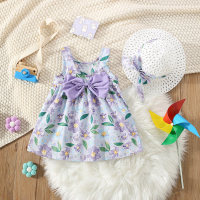 نمط صيفي جديد لكامل الجسم فستان بحمالات زهرة الخوخ الصغيرة مع قبعة  أرجواني