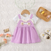 Nuovo vestito estivo a maniche corte patchwork floreale per bambina  Viola