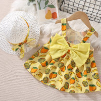 New summer mango big bow suspender skirt with hat  Yellow