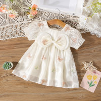 New summer style full body embroidered butterfly twilight cloud yarn short sleeve dress  Apricot