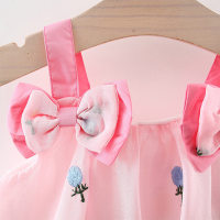Summer new baby girl Korean style bow embroidered suspender skirt princess bubble skirt  Pink