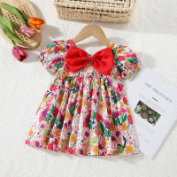 New summer children's pastoral style short-sleeved children's skirt  Pink