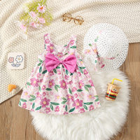 New summer style full body small peach flower suspender dress with hat  Pink