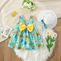 New summer style back bow chrysanthemum suspender skirt with hat  Green