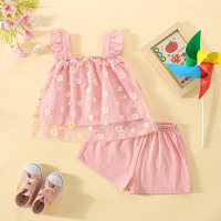 New summer baby girl Korean style small daisy flying sleeve top shorts two-piece set  Yellow