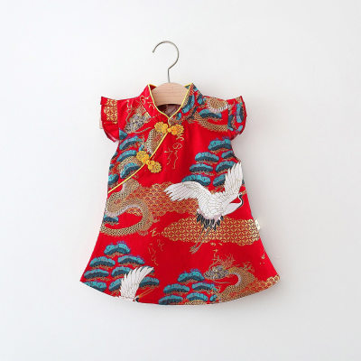 فستان صيفي جديد للفتيات بأكمام قصيرة بنمط صيني تقليدي، خفيف الوزن ومناسب للأطفال الرضع، يتميز بتصميم معدل للثوب الصيني التقليدي
