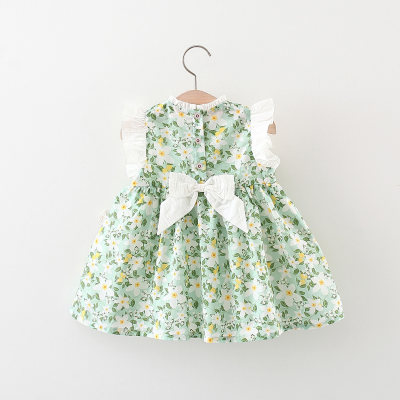 New summer bowknot small floral flying sleeve dress