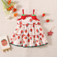 فستان صيفي جديد ثلاثي الأبعاد بألف طبقة من الفراولة  أحمر