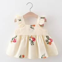 Embroidered flying sleeve dress  White