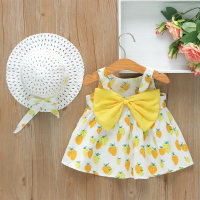 Baby Leopard Printed Bowknot Decor Sleeveless Dress With Hat  Yellow