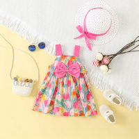 Summer new bow tulip girl Korean style suspender skirt with hat  Pink