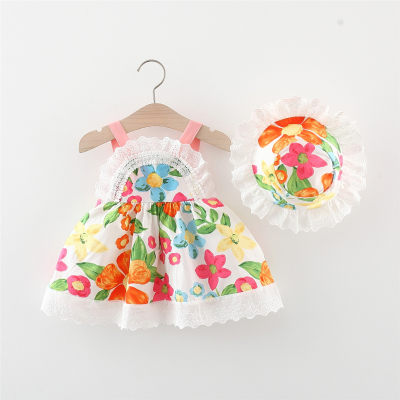Girls suspender dress sweet floral cotton dress princess dress